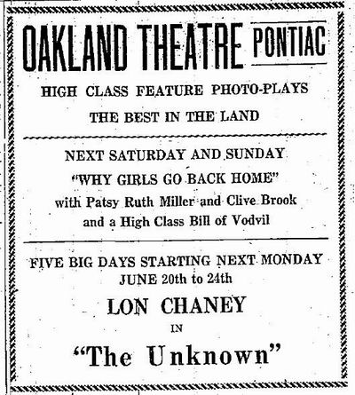 Oakland Theatre - 1927 Ad From James (newer photo)